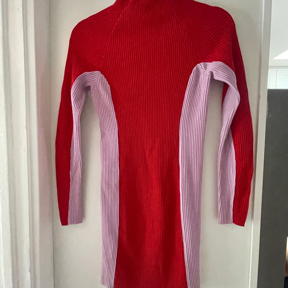 Red and Pink Ribbed Knit Dress